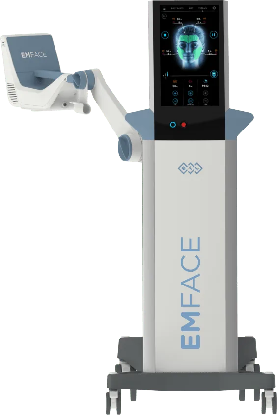 Facial treatment device on a mobile stand for EMface facial toning in London